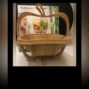 Collapsible 100% Bamboo Basket or Apple shaped Trivet from Germany 10”x11” NWOB